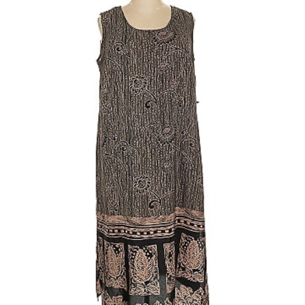 Kathie Lee Collection Black and Cream Sleeveless Scoop Neck Maxi Sundress